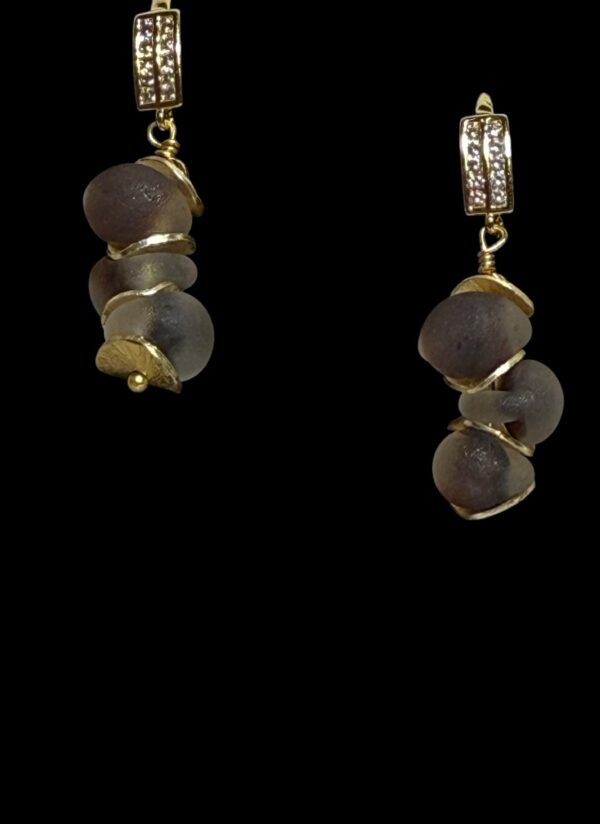 Brown Frosted Lampwork Bead With Gold Discs And CZ Accents