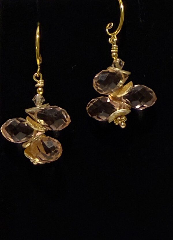 Pink Swarovski Briolettes With Gold Discs
