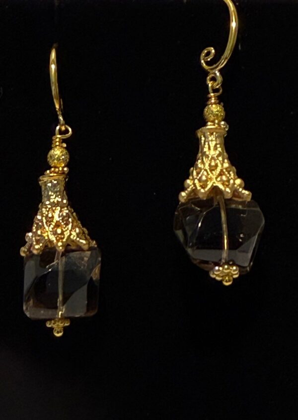 Smoky Quartz In Elegant Cones Crowed With Gold Bead