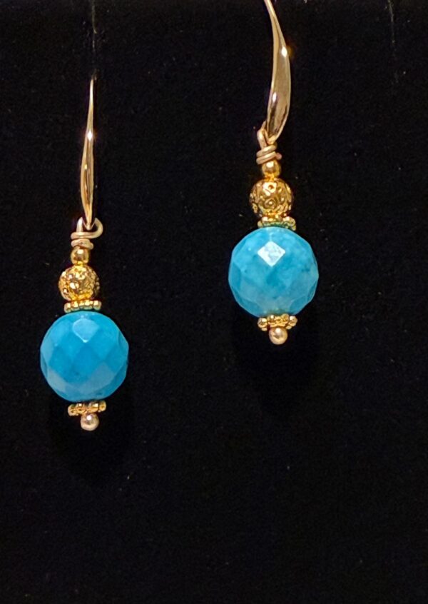 Faceted Turquoise Beads Crowned With Etched Old Bead
