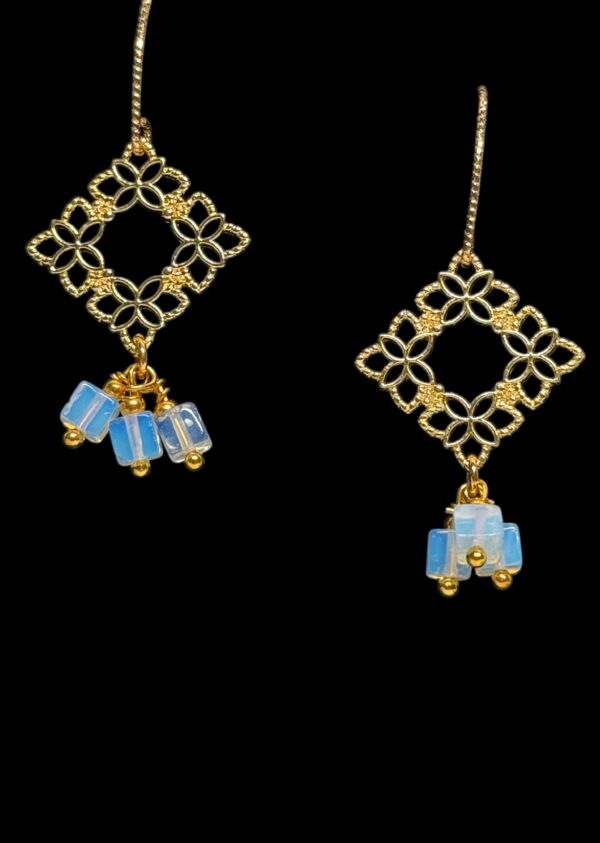 Filigree Gold Squares With Opalite Dangles