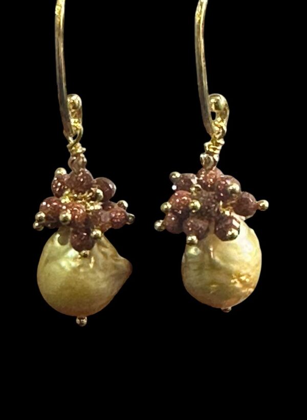 Freshwater Pearls Crowned With Goldstone Beads