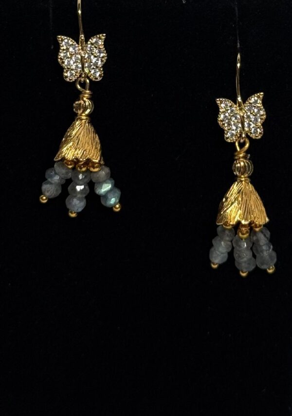 Labradorite Drops From Vermeil Cone And CZ Accents