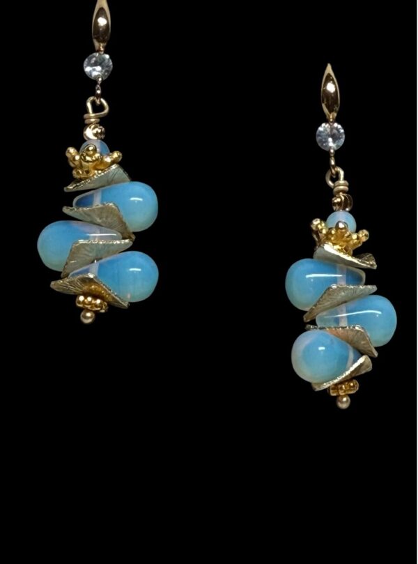 Opalite Briolettes, Square Gold Discs, CZ Accents